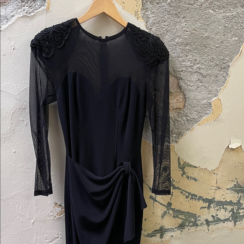 Betsy & Adam Vintage Size 7/8 Black Mesh and Spandex BodyCon Midi Dress 1990’s